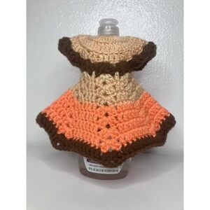 VTG Orange‎ Tan Brown 7" Dress Shaped Retro Hand Crocheted Yarn Dish Soap Dress